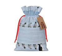 M Christmas Bags â€“ Reusable Five Penguins Print Xmas Party Holiday Drawstring Gift Pouches for Birthdays, Weddings