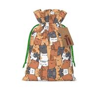 M Christmas Bags – Reusable Orange Cats Print Xmas Party Holiday Drawstring Gift Pouches for Birthdays, Weddings
