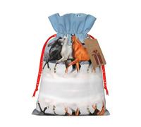 M Christmas Bags – Reusable Pretty horses Print Xmas Party Holiday Drawstring Gift Pouches for Birthdays, Weddings