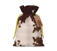 M Christmas Bags â€“ Reusable red brown cowhide Print Xmas Party Holiday Drawstring Gift Pouches for Birthdays, Weddings