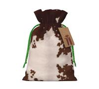 M Christmas Bags â€“ Reusable red brown cowhide Print Xmas Party Holiday Drawstring Gift Pouches for Birthdays, Weddings
