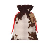 M Christmas Bags â€“ Reusable red brown cowhide Print Xmas Party Holiday Drawstring Gift Pouches for Birthdays, Weddings