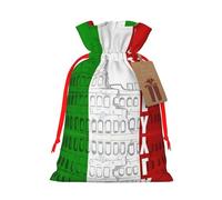 M Christmas Bags â€“ Reusable Roman Colosseum Italian Flag Print Xmas Party Holiday Drawstring Gift Pouches for Birthdays, Weddings