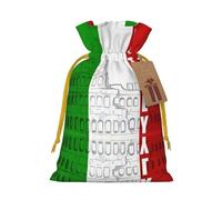 M Christmas Bags â€“ Reusable Roman Colosseum Italian Flag Print Xmas Party Holiday Drawstring Gift Pouches for Birthdays, Weddings