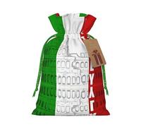 M Christmas Bags â€“ Reusable Roman Colosseum Italian Flag Print Xmas Party Holiday Drawstring Gift Pouches for Birthdays, Weddings