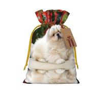 M Christmas Bags – Short-haired pomeranian dog Print Holiday Drawstring Gift Pouches for Xmas, Birthday, Wedding, Party Favors