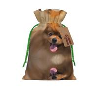 M Christmas Bags – Yellow pomeranian Print Holiday Drawstring Gift Pouches for Xmas, Birthday, Wedding, Party Favors