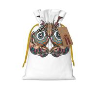 M Christmas Bags - Owl in African Indian Totem Print Holiday Drawstring Gift Pouches for Xmas, Birthday, Wedding, Party Favors