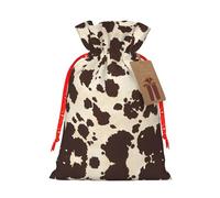 M Christmas Bags - Reusable brown Cow Spots Print Xmas Party Holiday Drawstring Gift Pouches for Birthdays, Weddings