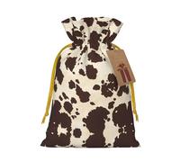 M Christmas Bags - Reusable brown Cow Spots Print Xmas Party Holiday Drawstring Gift Pouches for Birthdays, Weddings