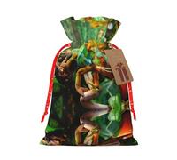 M Christmas Bags - Reusable Cute Chameleon Print Xmas Party Holiday Drawstring Gift Pouches for Birthdays, Weddings