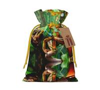 M Christmas Bags - Reusable Cute Chameleon Print Xmas Party Holiday Drawstring Gift Pouches for Birthdays, Weddings