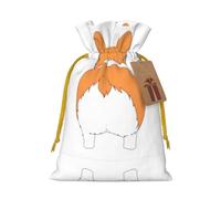 M Christmas Bags - Reusable Funny Corgi Butt Brown Print Xmas Party Holiday Drawstring Gift Pouches for Birthdays, Weddings