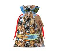 M Christmas Bags with Drawstring â€“ African Animals Print Xmas Party Holiday Pouches for Weddings, Birthdays