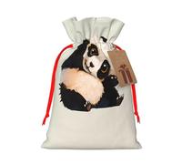 M Christmas Bags with Drawstring – Cute Little Panda Print Xmas Party Holiday Pouches for Weddings, Birthdays
