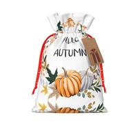 M Christmas Bags with Drawstring â€“ Hello Autumn Print Xmas Party Holiday Pouches for Weddings, Birthdays