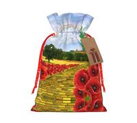 M Christmas Bags with Drawstring â€“ Poppies Field Yellow Brick Road Print Xmas Party Holiday Pouches for Weddings, Birthdays