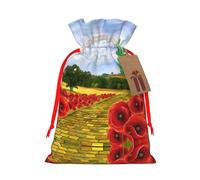 M Christmas Bags with Drawstring â€“ Poppies Field Yellow Brick Road Print Xmas Party Holiday Pouches for Weddings, Birthdays
