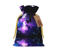 M Christmas Bags with Drawstring - White Purple Butterflies Print Xmas Party Holiday Pouches for Weddings, Birthdays
