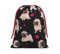 M Christmas Drawstring Bag â€“ Cute Pug Print Holiday Sacks Bag, Treats â€“ Plush Pouches for Birthdays, Weddings