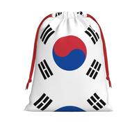 M Christmas Drawstring Bag â€“ Festive Flag of Republic of Korea Print Xmas Party Sacks, Reusable Plush Holiday Pouches