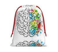 M Christmas Drawstring Bag â€“ Festive Geometry Brain Image with Science Print Xmas Party Sacks, Reusable Plush Holiday Pouches