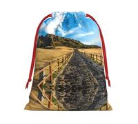 M Christmas Drawstring Bag â€“ Festive Jeju Island Korea Print Xmas Party Sacks, Reusable Plush Holiday Pouches