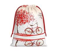 M Christmas Drawstring Bag â€“ Festive Valentine's Day Bike Tree Red Heart Cycle Print Xmas Party Sacks, Reusable Plush Holiday Pouches