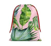 M Christmas Drawstring Bag â€“ Fresh banana leaves Print Holiday Sacks Bag, Treats â€“ Plush Pouches for Birthdays, Weddings