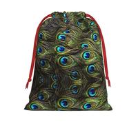 M Christmas Drawstring Bag â€“ Fresh peacock Print Holiday Sacks Bag, Treats â€“ Plush Pouches for Birthdays, Weddings