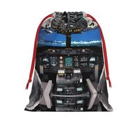 M Christmas Drawstring Bag â€“ Reusable Airplane Cockpit Print Xmas Party Sacks, Treats & Favors for Holiday, Weddings