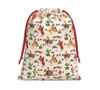 M Christmas Drawstring Bag â€“ Reusable Cowboy Ride Horse Print Xmas Party Sacks, Treats & Favors for Holiday, Weddings