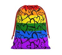 M Christmas Drawstring Bag â€“ Reusable Gay Pride Rainbow Pattern Print Xmas Party Sacks, Treats & Favors for Holiday, Weddings