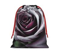 M Christmas Drawstring Bag â€“ Reusable Gothic Rose Flower Print Xmas Party Holiday Sacks, Wedding Favors, Birthdays Bags