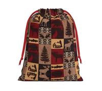 M Christmas Drawstring Bag â€“ Reusable Lodge Bear Deer Fish Print Xmas Party Sacks, Treats & Favors for Holiday, Weddings