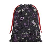 M Christmas Drawstring Bag â€“ Reusable Purple Black Goth Spooky Print Xmas Party Sacks, Treats & Favors for Holiday, Weddings