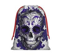 M Christmas Drawstring Bag â€“ Reusable Purple Floser and sugar Horror Skull Print Xmas Party Sacks, Treats & Favors for Holiday, Weddings