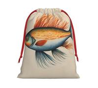 M Christmas Drawstring Bag â€“ Reusable Safflower Flying Fish Print Xmas Party Holiday Sacks, Wedding Favors, Birthdays Bags
