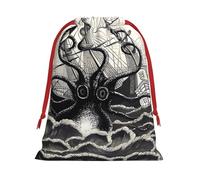 M Christmas Drawstring Bag â€“ Reusable Sailing Pirate Octopus Print Xmas Party Holiday Sacks, Favor Bags for Birthdays, Weddings