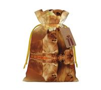 M Christmas Sacks Bag Pouches - African Lion and Lioness Print Goody Wrapping Treat Gift Pouch for Birthdays, Weddings