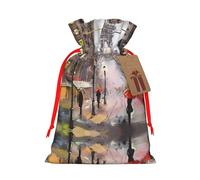 M Christmas Sacks Bag Pouches - Rainy Street In Paris Print Goody Wrapping Treat Gift Pouch for Birthdays, Weddings