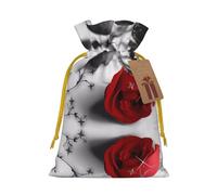 M Christmas Sacks Bag Pouches - Rote Rose1 (1) Print Goody Wrapping Treat Gift Pouch for Birthdays, Weddings