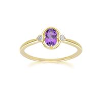 (M) Classic Oval Amethyst & Diamond Heart Ring In 9ct Yellow Gold