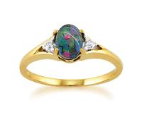 (M) Classic Oval Triplet Opal & Diamond Ring in 9ct Yellow Gold