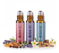 M-Club Essential Oils Set with 3 Aromatherapy Roll On Pulse Point Oils | Lavender, Bergamot and Jasmine Sandalwood Blends for Calm, Sleep and Mood, Vegan, Boxed Gift, 10ml Each, Relaxation, Roll On
