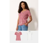 M&co 2 Pack Floral Cotton Henley Tops In Red Red