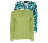 M&Co 2 Pack Light & Floral Print Cotton Notch Neck T-Shirts - Women's Green