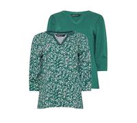M&Co 2 Pack Teal Floral Print & Plain Lace Trim Cotton T-Shirts - Women's Blue