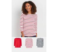 M&co 3 Pack Floral & Stripe Print Slash Neck Tops In Red Red 16
