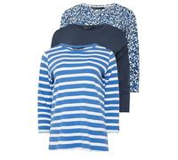 M&Co 3 Pack Stripe & Animal Print Cotton Crew Neck Tops - Women's Blue